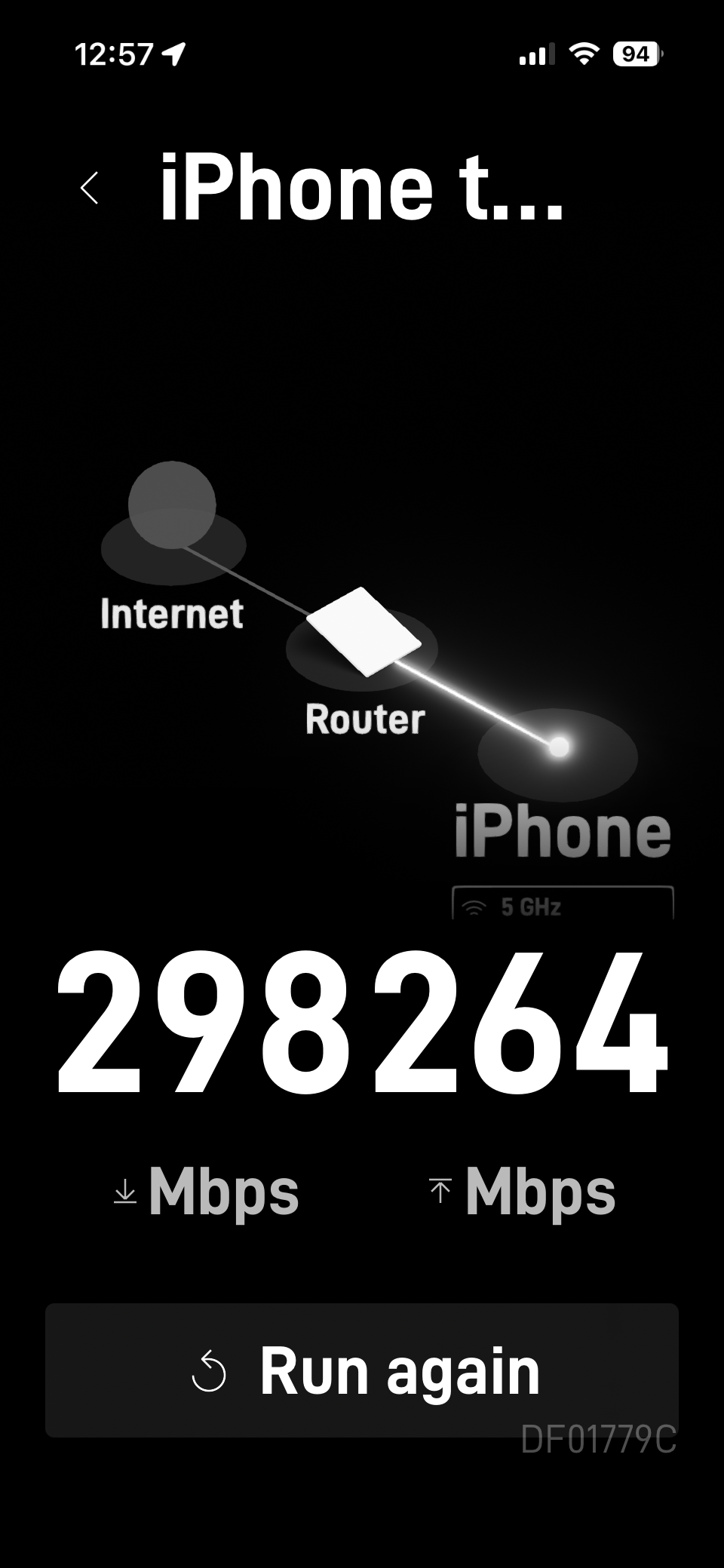 Starlink app iPhone-to-router speed test result showing 29 Mbps download and 264 Mbps upload.